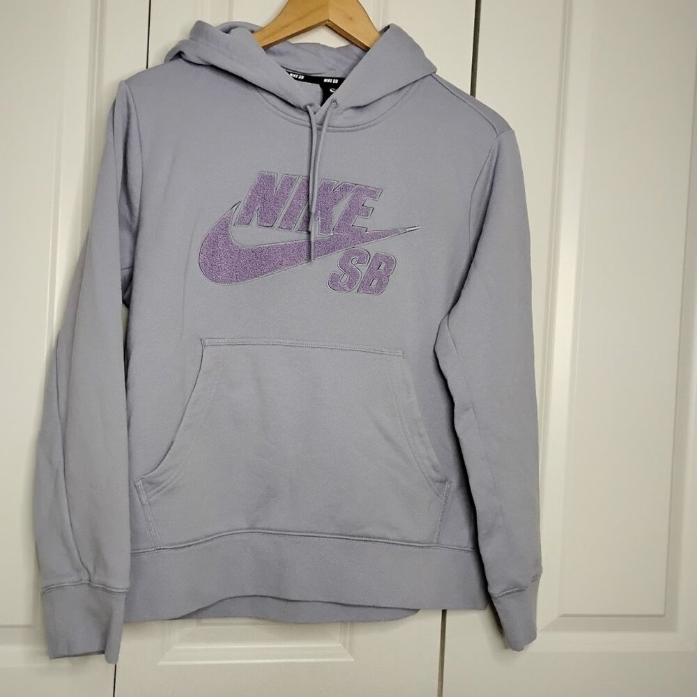 Nike SB Skateboarding Women's Grey Purple Logo Embroidered Pullover Hoodie Sz M